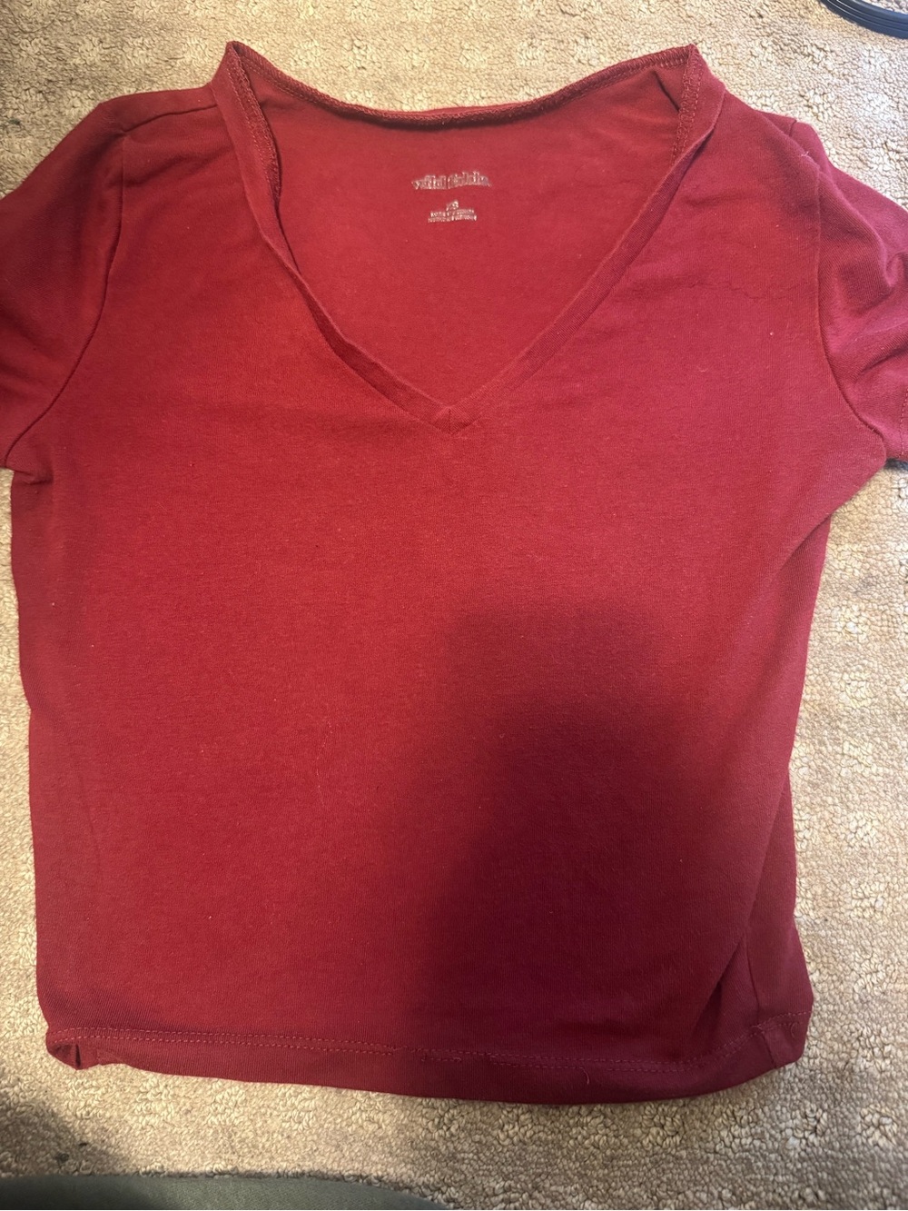 Women's V-Neck Short Sleeve Top - Burgundy